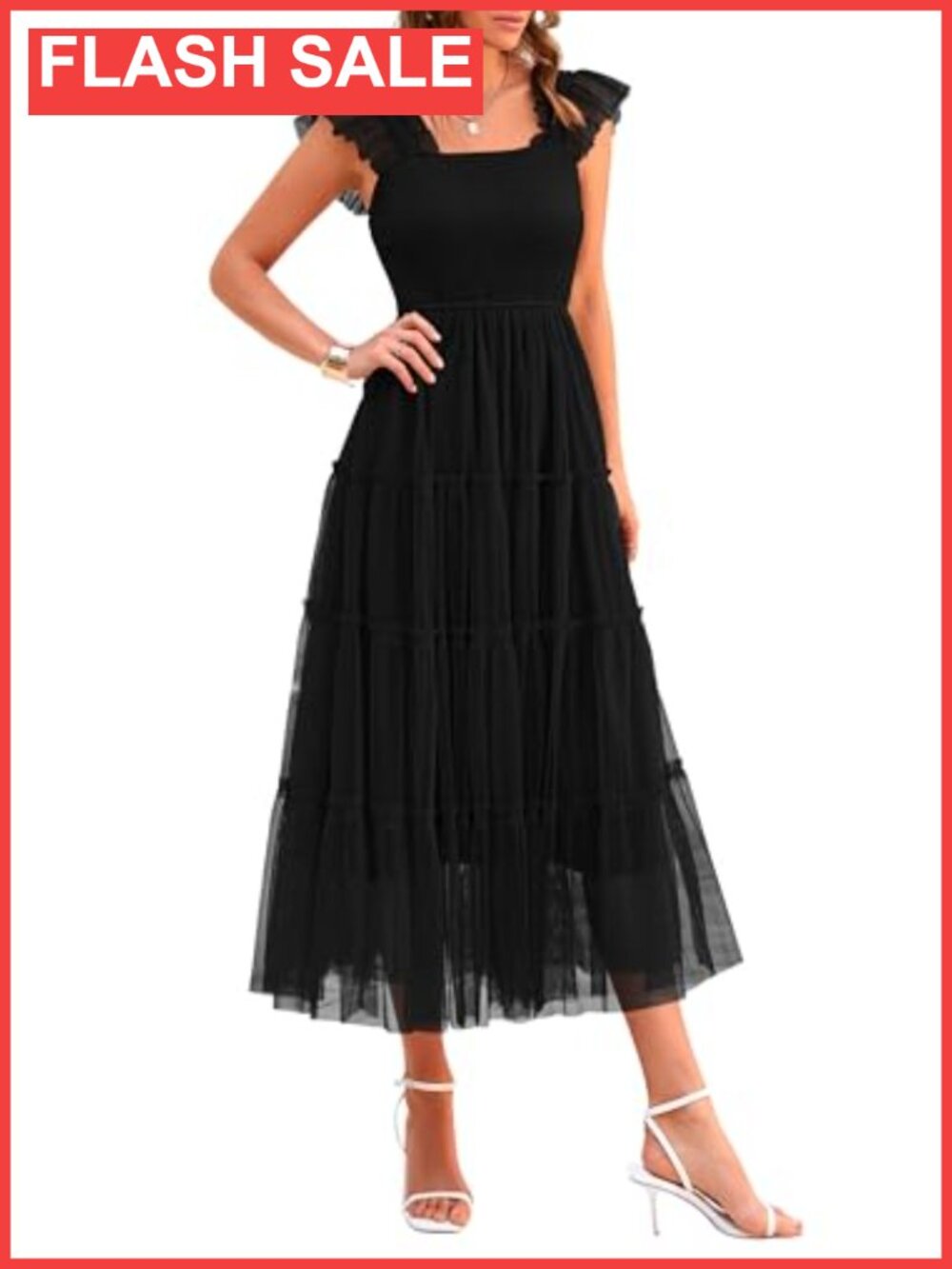 Women's Summer Smocked Midi Tulle Dress